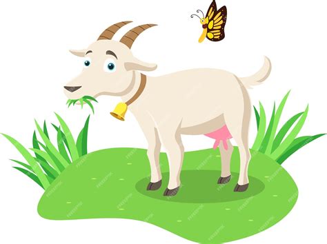 Premium Vector | Cartoon goat eating grass on grassland