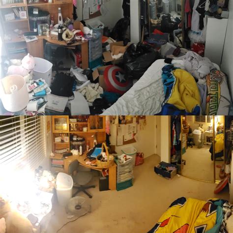 Before and after cleaning my room. It took me and two others six hours ...