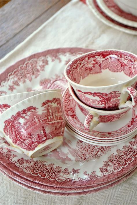 Pin on red transferware