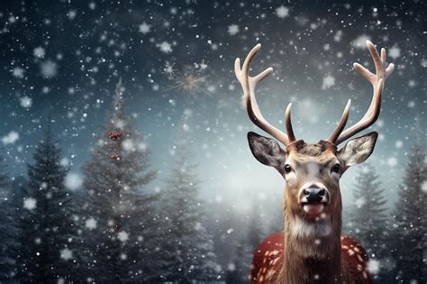 Premium AI Image | A Winter snow reindeer christmas card illustration