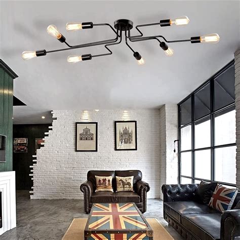 Buy Industrial Sputnik Ceiling Light - Modern 8-Light Semi Flush Light ...