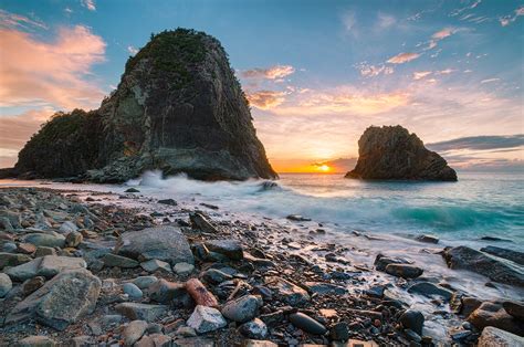 Download Seascape Horizon Sunset Sea Ocean Nature Rock HD Wallpaper