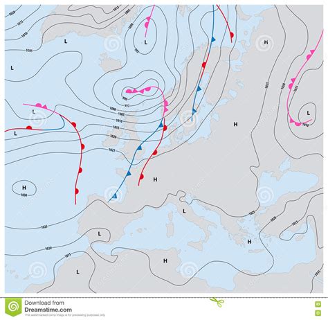 Imaginary Weather Map Europe Showing Isobars and Weather Fronts Stock ...