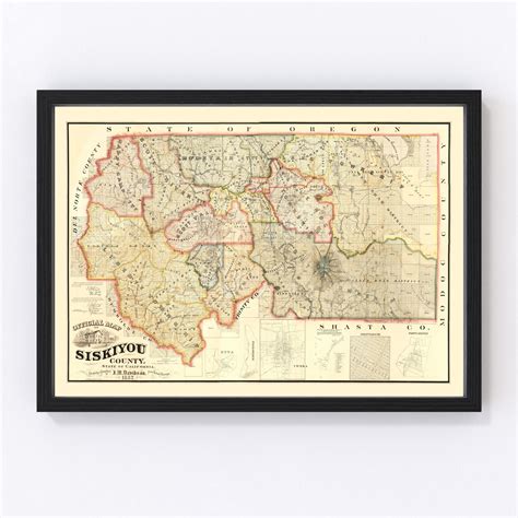 Siskiyou County California Map 1887 Old Map of Siskiyou County California Art Vintage Print ...