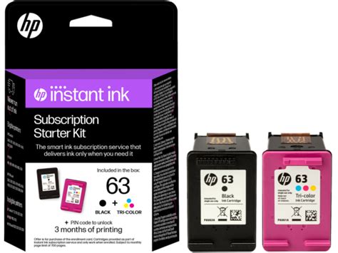 HP Instant Ink 63 Black and 63 Tri-color Subscription Starter Kit