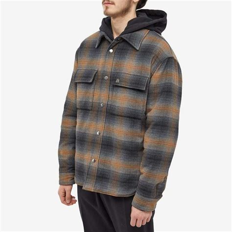 AMIRI Men's Plaid Padded Overshirt in Brown Amiri