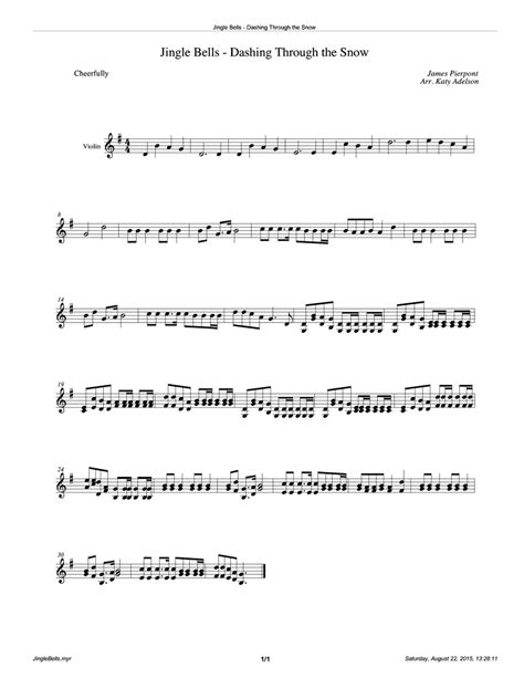 Jingle Bells - Dashing Through the Snow Violin Sheet Music - Arranged ...