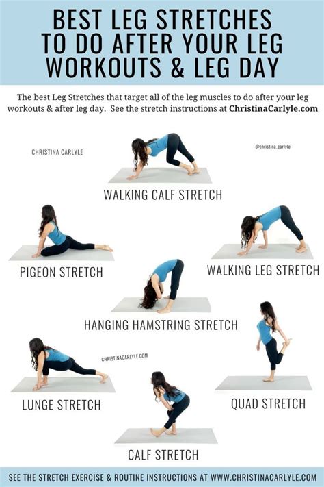 a woman doing yoga poses with the words best leg stretches to do after ...