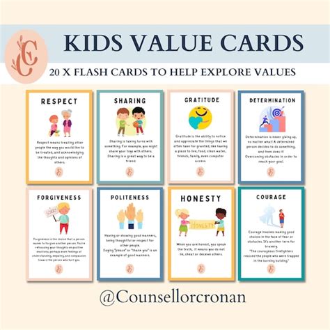 Kids Moral Values Flash Cards Acceptance and Commitment - Etsy Australia