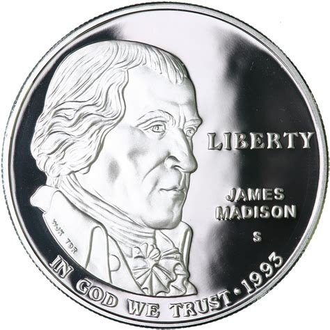 1993 S James Madison Bill Of Rights Proof Commem 90% Silver Dollar US ...