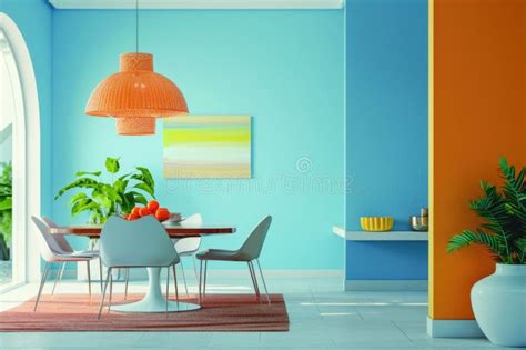 Vibrant Dining Room Interior Stock Illustration - Illustration of floor, cozy: 304550777