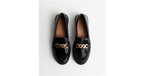 Black Patent Chain Loafers | New Look