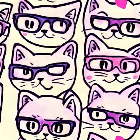 Cats in Glasses Drawing Pattern · Creative Fabrica