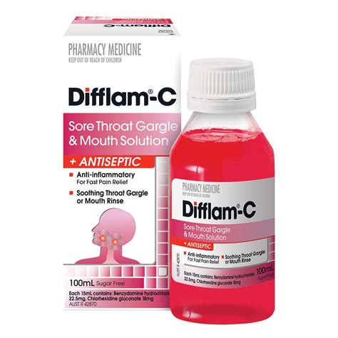 DIFFLAM-C Sore Throat Gargle & Mouth Solution + Antiseptic 100mL - Adore Pharmacy