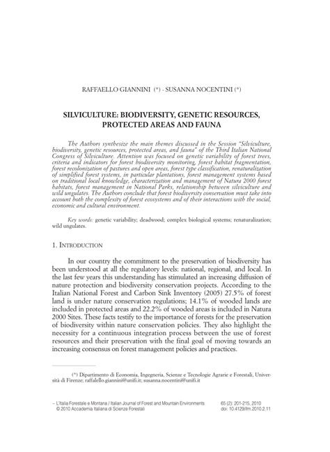 (PDF) Silviculture: biodiversity, genetic resources, protected areas ...