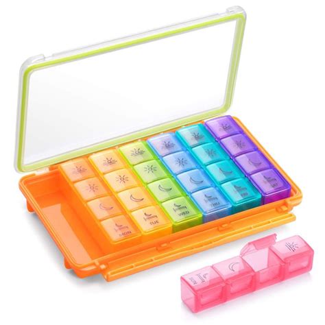 BUG HULL Pill Organizer 4 Times a Day, Moisture-Proof Pill Box for Travel, Large Compartments ...