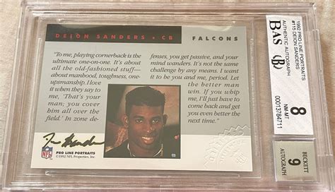 Deion Sanders certified autograph Atlanta Falcons 1992 Pro Line card ...