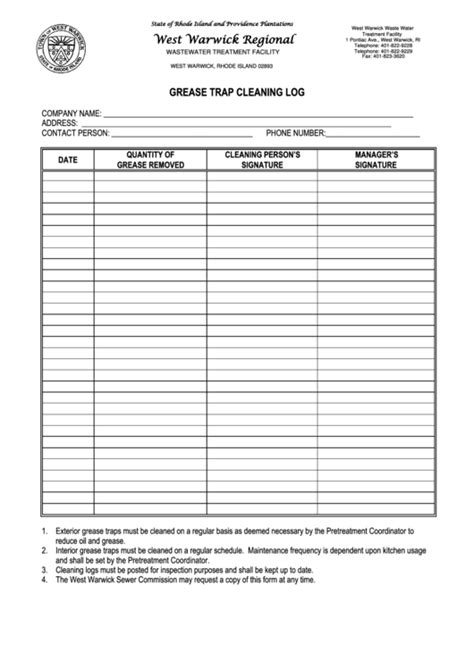 Grease Trap Cleaning Log Template printable pdf download