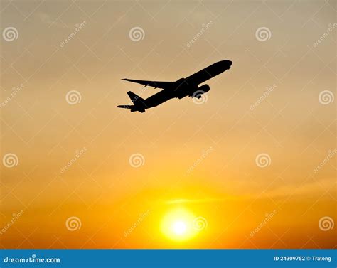 Airplane Silhouette Over Sunset Stock Photo - Image of terror, blue: 24309752