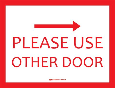 Printable Please Use Other Door Sign in Red Color