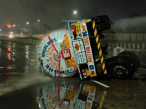 Pune: Major accident averted as gas tanker overturns on Pune-Ahmednagar road