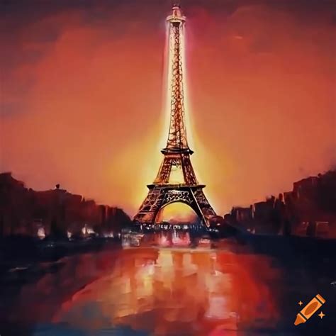 Painting of eiffel tower glowing at sunset on Craiyon