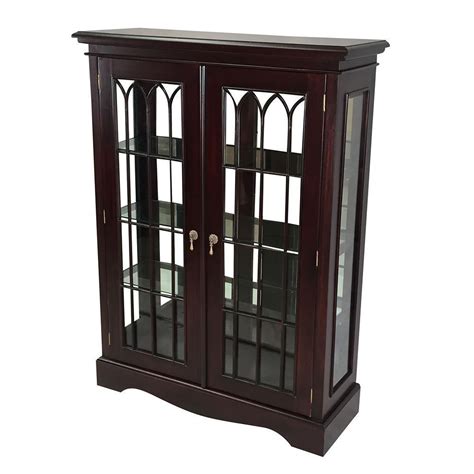 Solid Mahogany Display Cabinet with Glass Doors - Antique Style