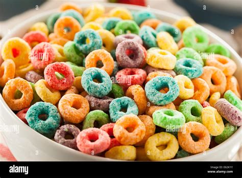 Coloful Fruit Cereal Loops in a Bowl Stock Photo - Alamy