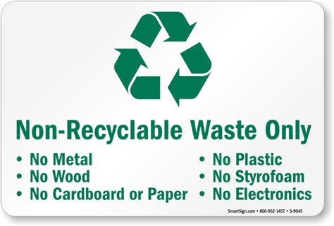 Non-Recyclable Waste Only, No Metal, No Wood, No Paper Sign, SKU: S-9045