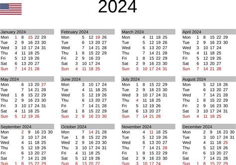 año 2024 calendario en Inglés con unido estados Días festivos 22819486 ...