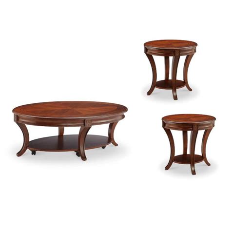 3 Piece Transitional Coffee and End Table Set in Cherry - Walmart.com