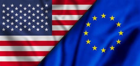 Premium Photo | American and european union flags together cooperation between the united states ...