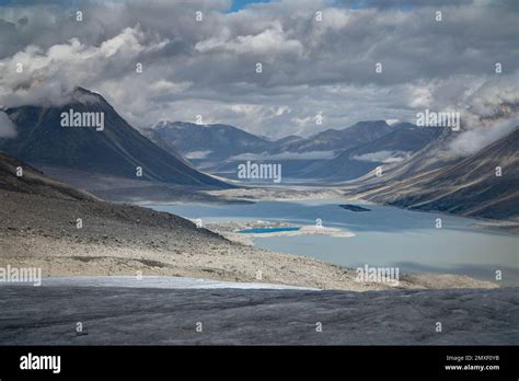 The tongue of Tupermit Glacier in Akshayuk Pass. Auyuittuq National Park, Baffin Island, Canada ...