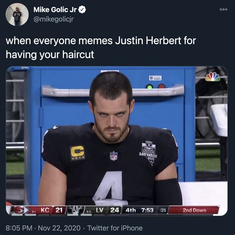 when everyone memes Justin Herbert for having your haircut | Derek Carr ...