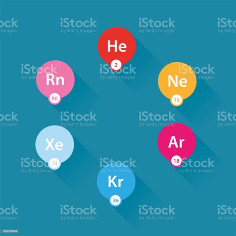 Collection Of Noble Gas Flat Icons Stock Illustration - Download Image Now - Xenon, Argon ...