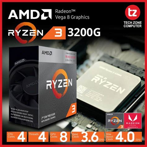 AMD Ryzen 3 3200G 4.0Ghz, 6MB Cache, AM4 With Radeon Vega 8 Graphics Processor