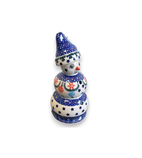 Boleslawiec Christmas Polish Pottery, Snowman Candle Holder Handmade ...