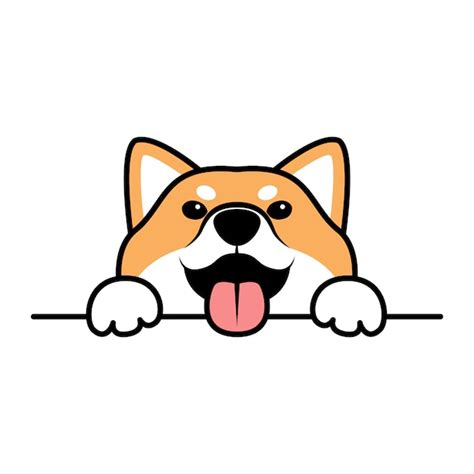 Premium Vector | Cute shiba inu dog paws up over wall