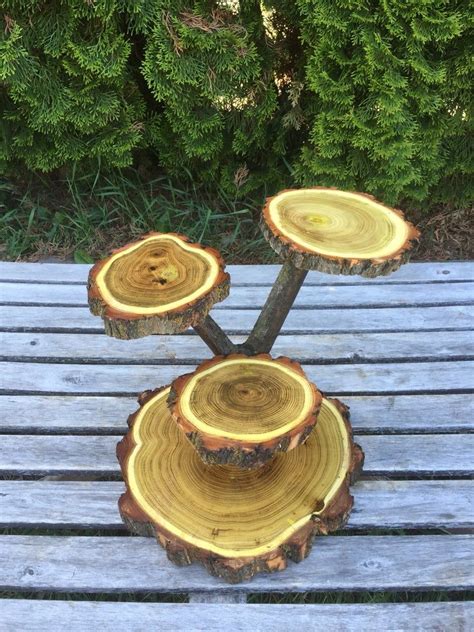 Black Locust Wood Rustic Cake 25 Cupcake Stand Wedding party shower wooden 4 tier pie stand ...