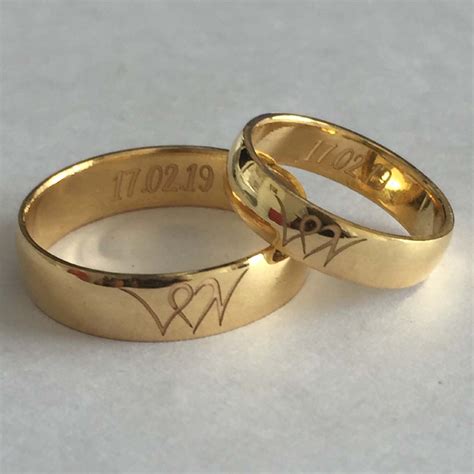 Initial Engraved Gold Couple Rings