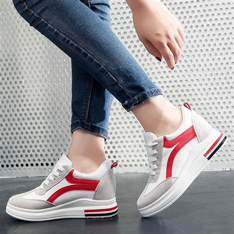 2019 New Arrival Spring White Women Vulcanize Shoes Increase Height Inside Platform Sneakers ...