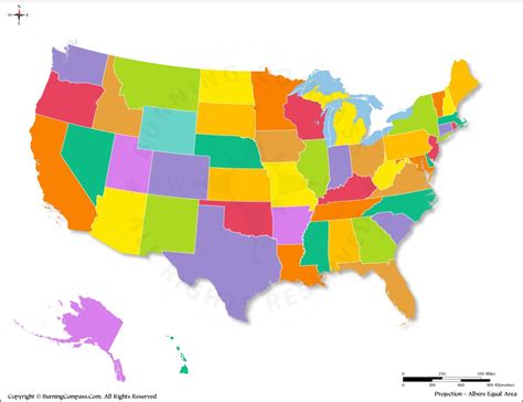 US Map without Names, Color Map of the United States