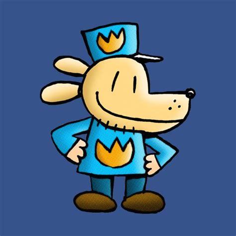 a cartoon dog wearing a blue outfit and hat