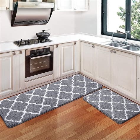 Homify 2 PCS Kitchen Rugs and Mats Non Slip 20"x32"+20"x59"ï¼ŒGrey Soft Microfiber Kitchen Mat ...