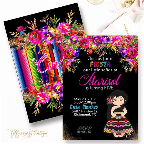 Fiesta Birthday Invitation, Mexican Fiesta Birthday Invitation, First Fiesta Invitations, Bright ...