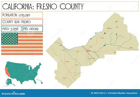 Large and Detailed Map of Fresno County in California Stock Illustration - Illustration of ...