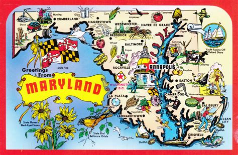 Large detailed tourist illustrated map of Maryland state | Vidiani.com ...