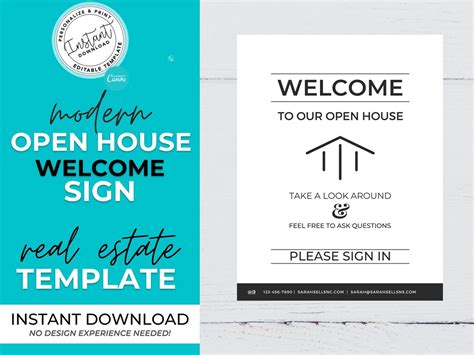 Open House Sign, Open House Template, Real Estate Template, Canva Template, Agent Open House ...