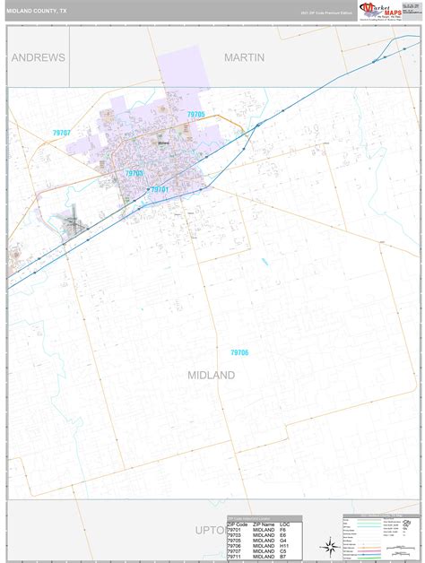 Midland County, TX Wall Map Premium Style by MarketMAPS