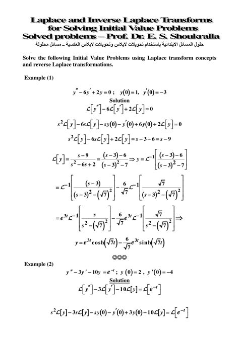 (PDF) Laplace and Inverse Laplace Transform for Solving Initial Value Problems-Solved problems ...